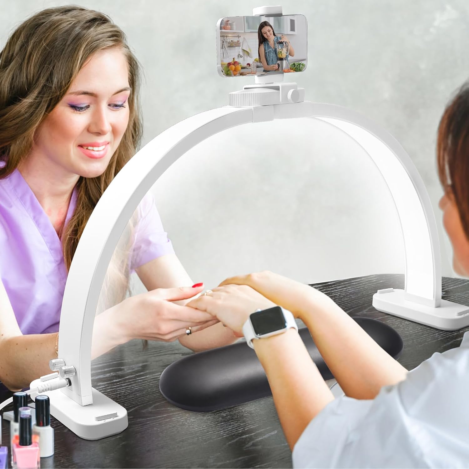 Detalle 1 de CGBE halvemaanlamp voor nagels met telefoonhouder, 45 W en dimbare ledverlichting