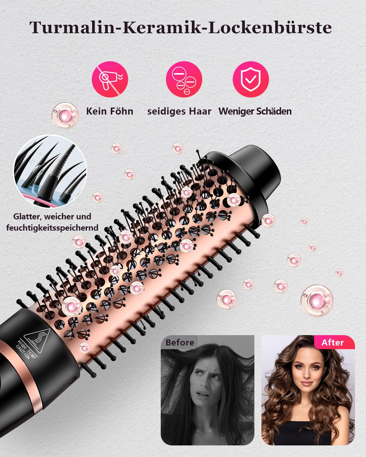 Thumbnail 2 de YGOVVK Thermischer Bürste Set 5 in 1 – Lockenbürste mit 4 austauschbaren Keramik-Lockenstäben (0.35–1.25"), Temperatureinstellung