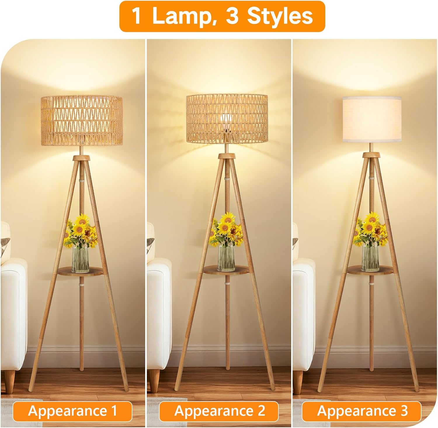 Thumbnail 4 de OUTON Wooden Tripod Floor Lamp 4‑colour temperatures 🛋
