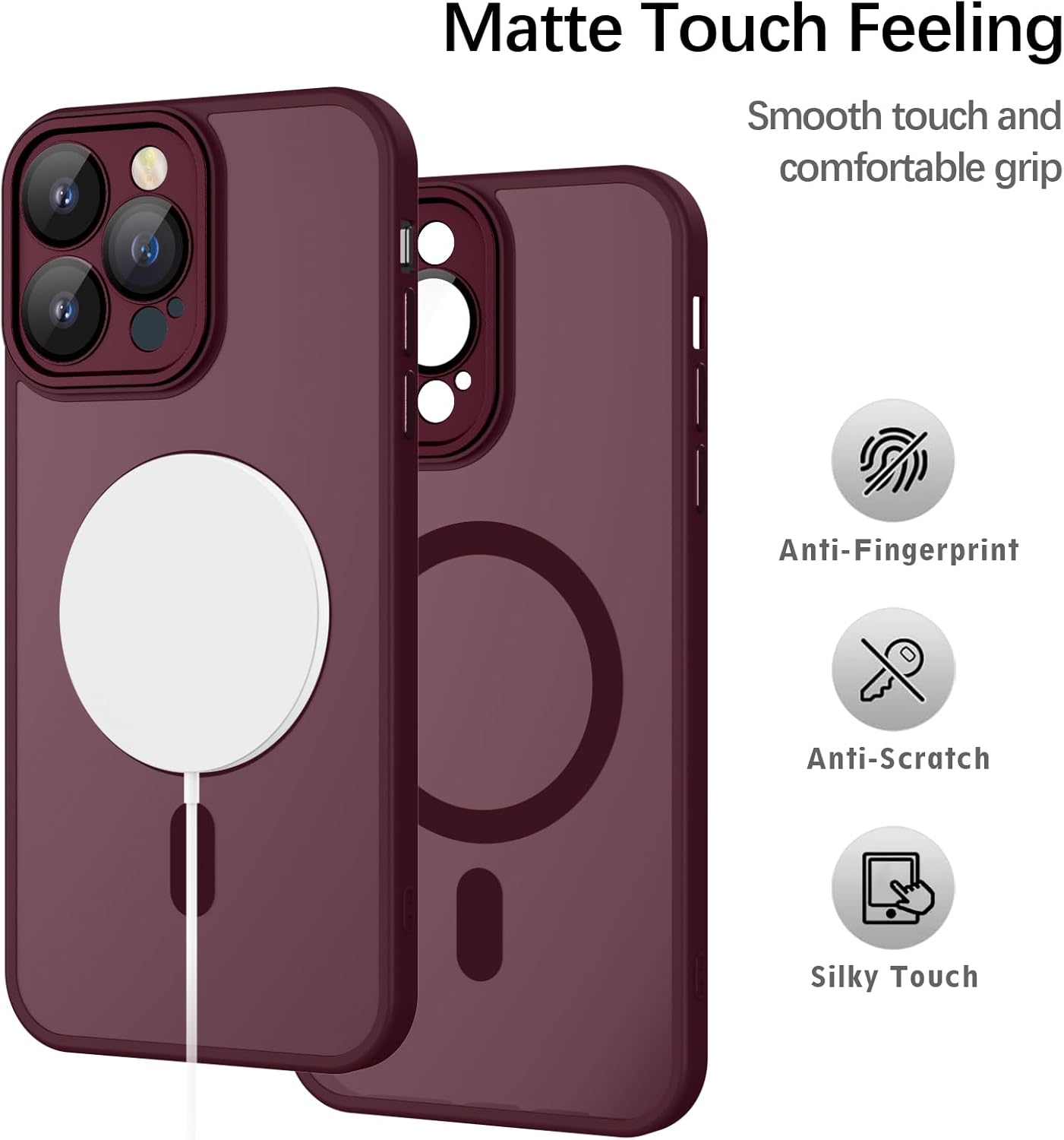 Detalle de YUANDMI Cover Magnetica per iPhone 13 Pro – Custodia traslucida opaca con supporto MagSafe (Prugna)