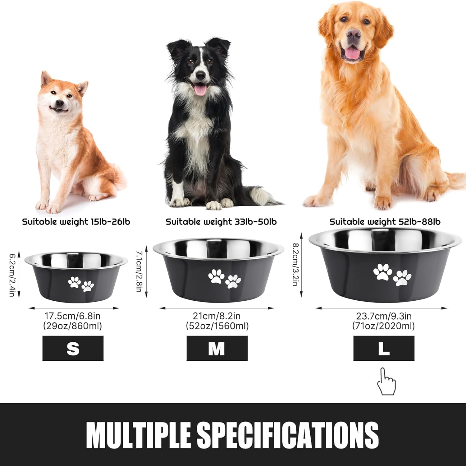 Detalle de SUOXU Stainless Steel Dog Bowls with Non-Slip Rubber Bottom