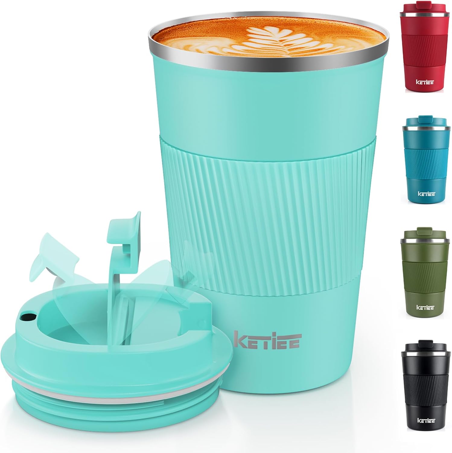 Detalle de KETIEE Travel Mug Coffee Cup Stainless Steel 380ml (T-Blue)