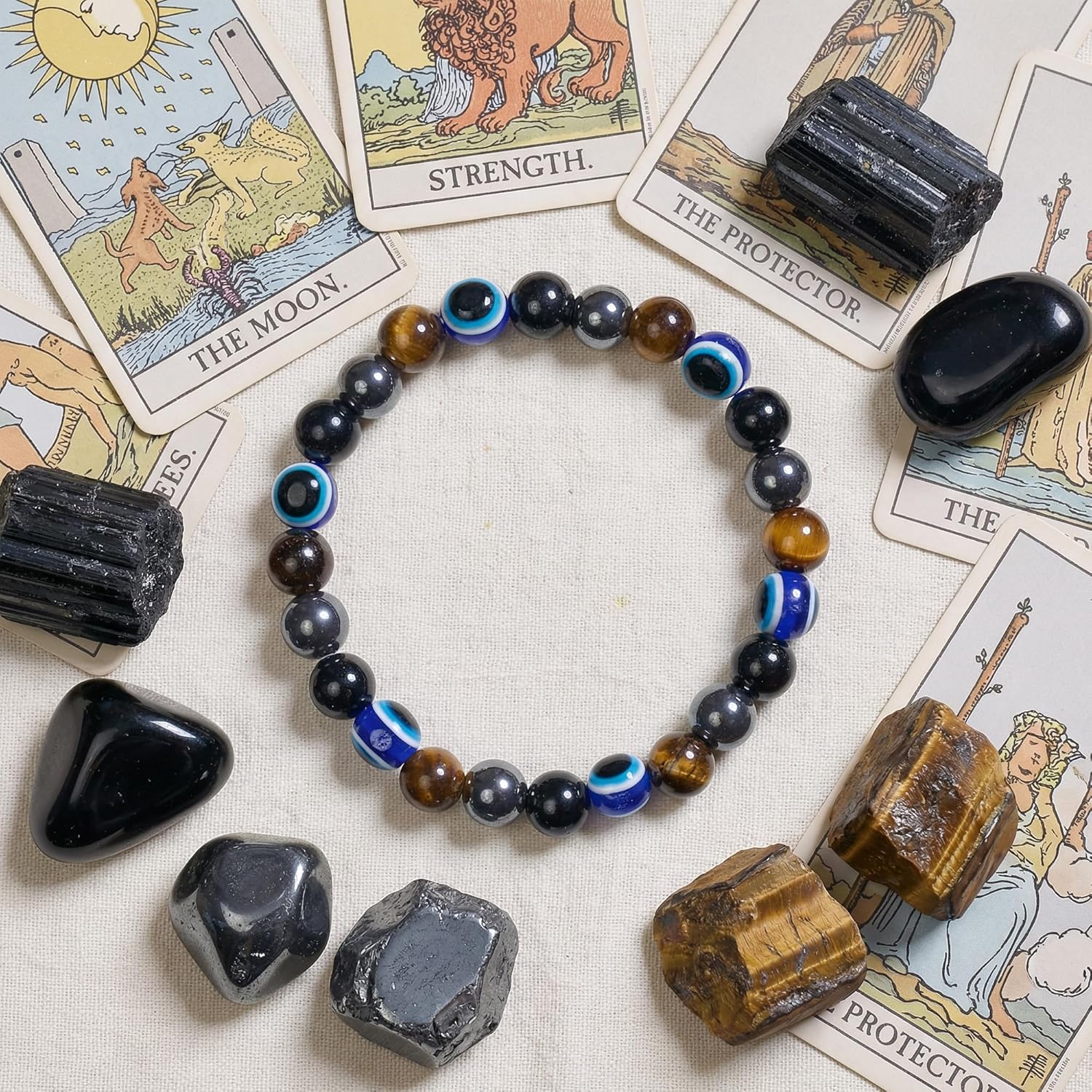 Thumbnail 1 de Bivei Armband Stärkendes Kristall-Heilungsarmband mit 8-mm-Perlen (Stretch, Turmalin/Obsidian/Tigerauge) als Geschenk