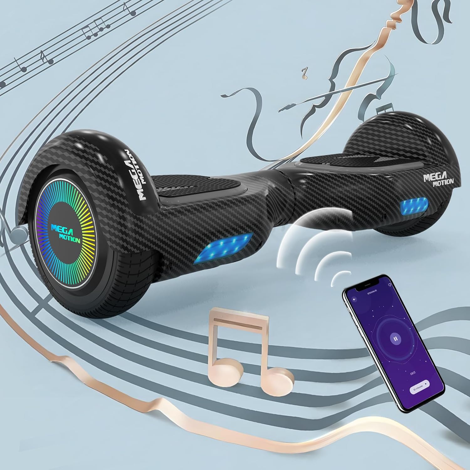 Detalle de MEGA MOTION Hoverboard für Kinder (6,5 Zoll) mit Bluetooth-Lautsprecher und LED-Rad