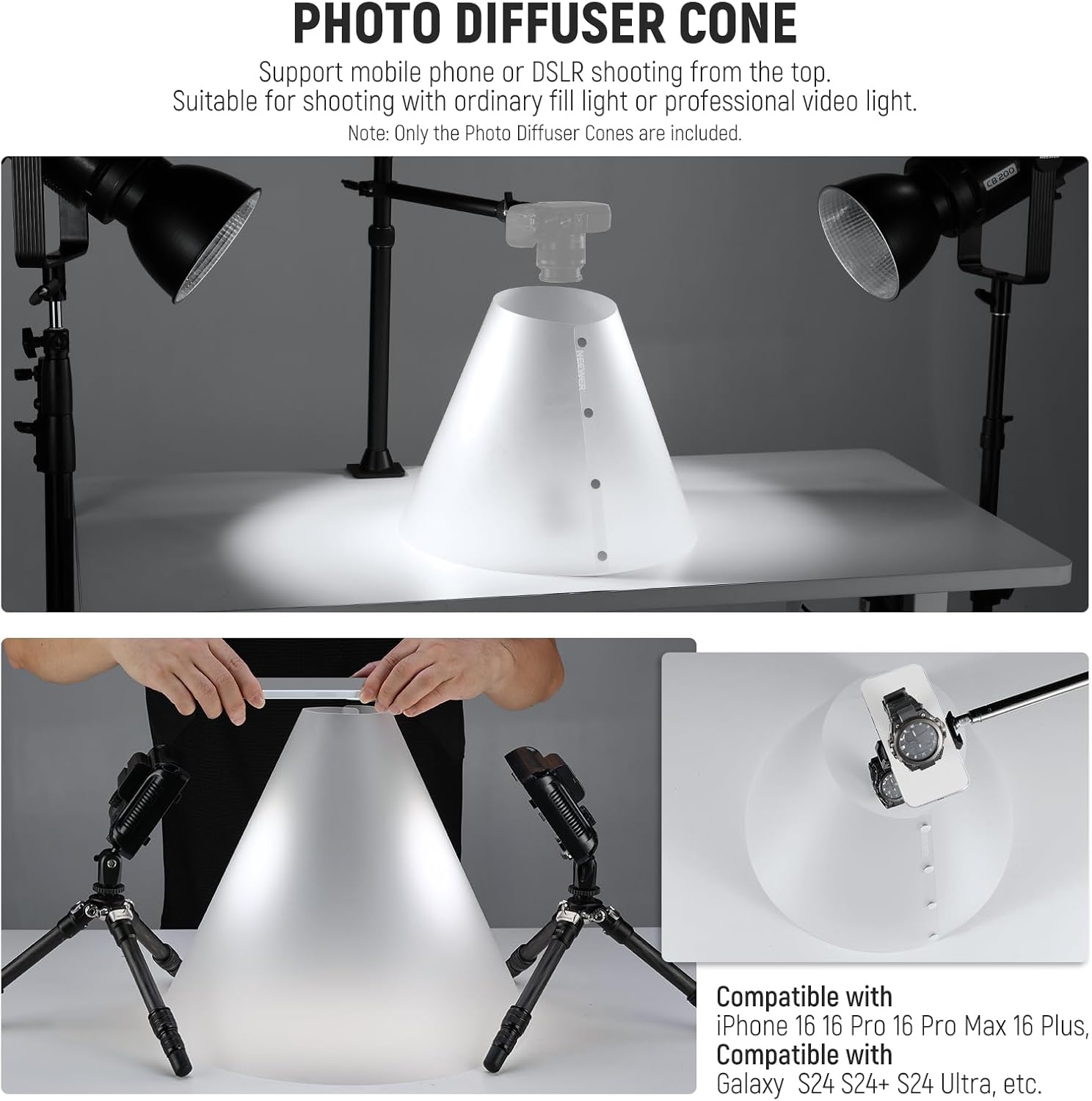 Thumbnail 6 de NEEWER Pack de 3 cônes lumineux 14/15/20" pour photo flash (NK006) : mini softbox conique anti-ombres
