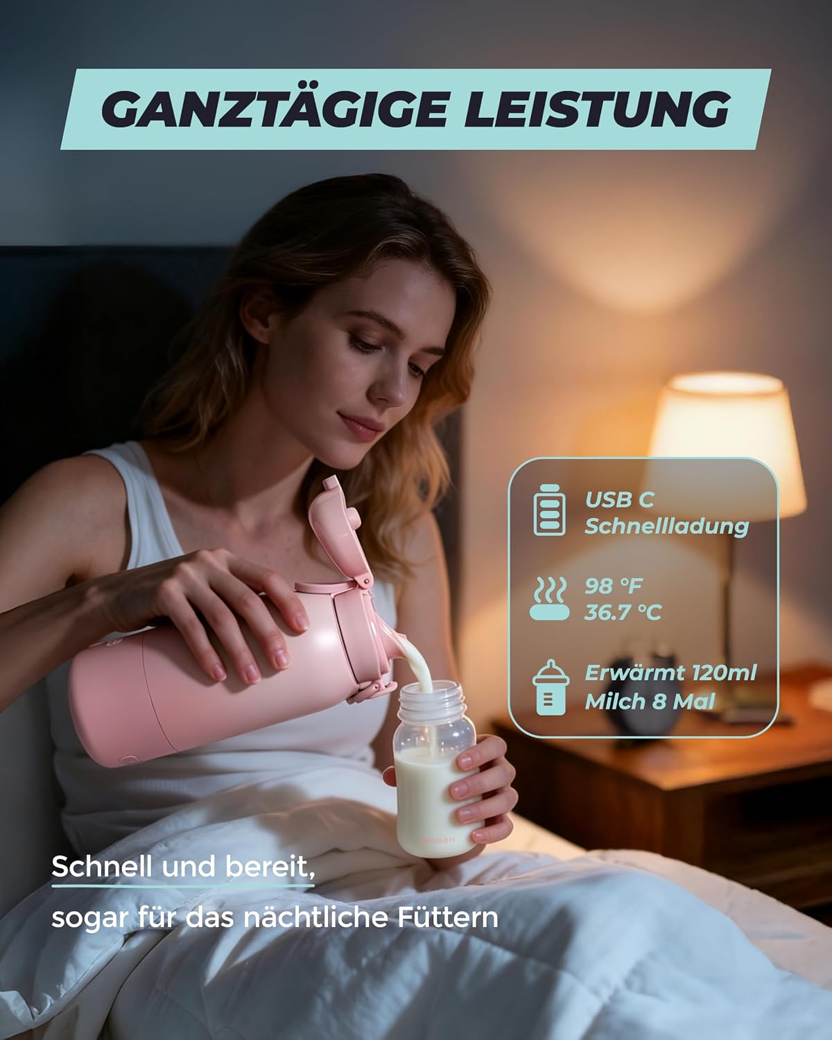Detalle de Tragbarer Flaschenwärmer für unterwegs mit Selbstreinigungsfunktion – 100W Schnellaufwärmung, 450 ml Kapazität