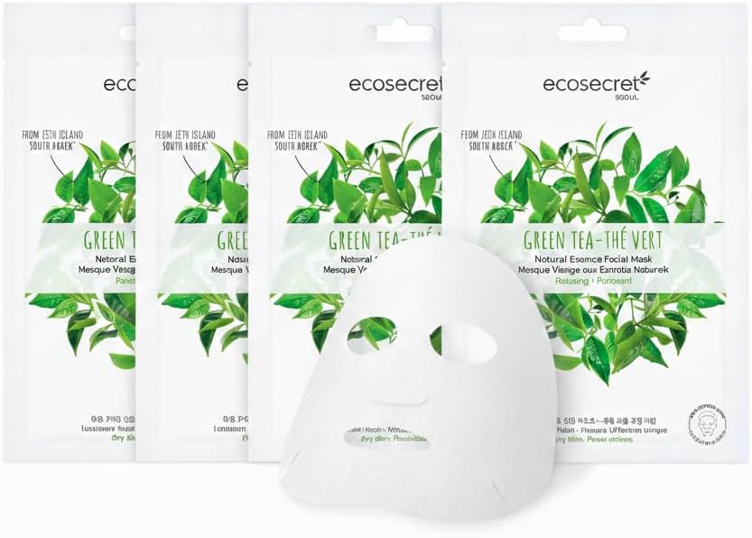 Thumbnail 1 de ECOSECRET SEOUL – Masque Visage Coréen 100% Coton, Acide Hyaluronique, Lot de 4 (Miel) – Usage Unique