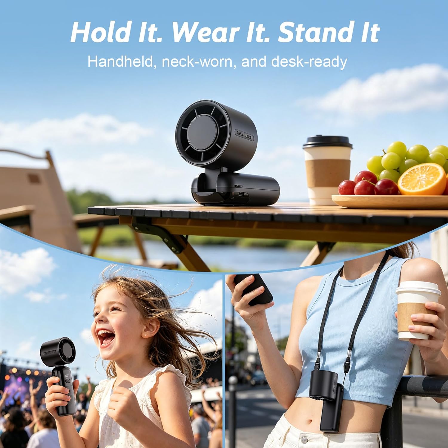 Detalle de 3-in-1 Handheld Fan Portable: 5000mAh Rechargeable Personal Fan with 100-Level Turbo Cooling