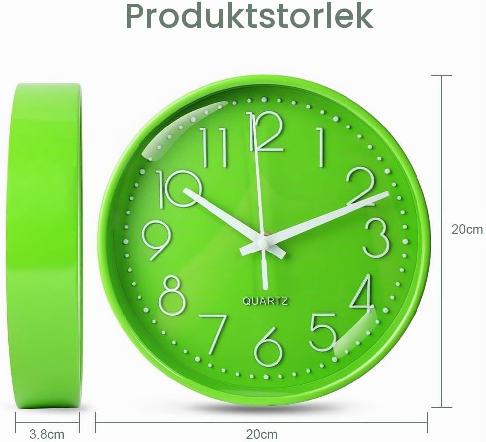 Detalle 2 de Aolso 5720792 väggklocka, 20 cm, tyst kvartsur i grönt