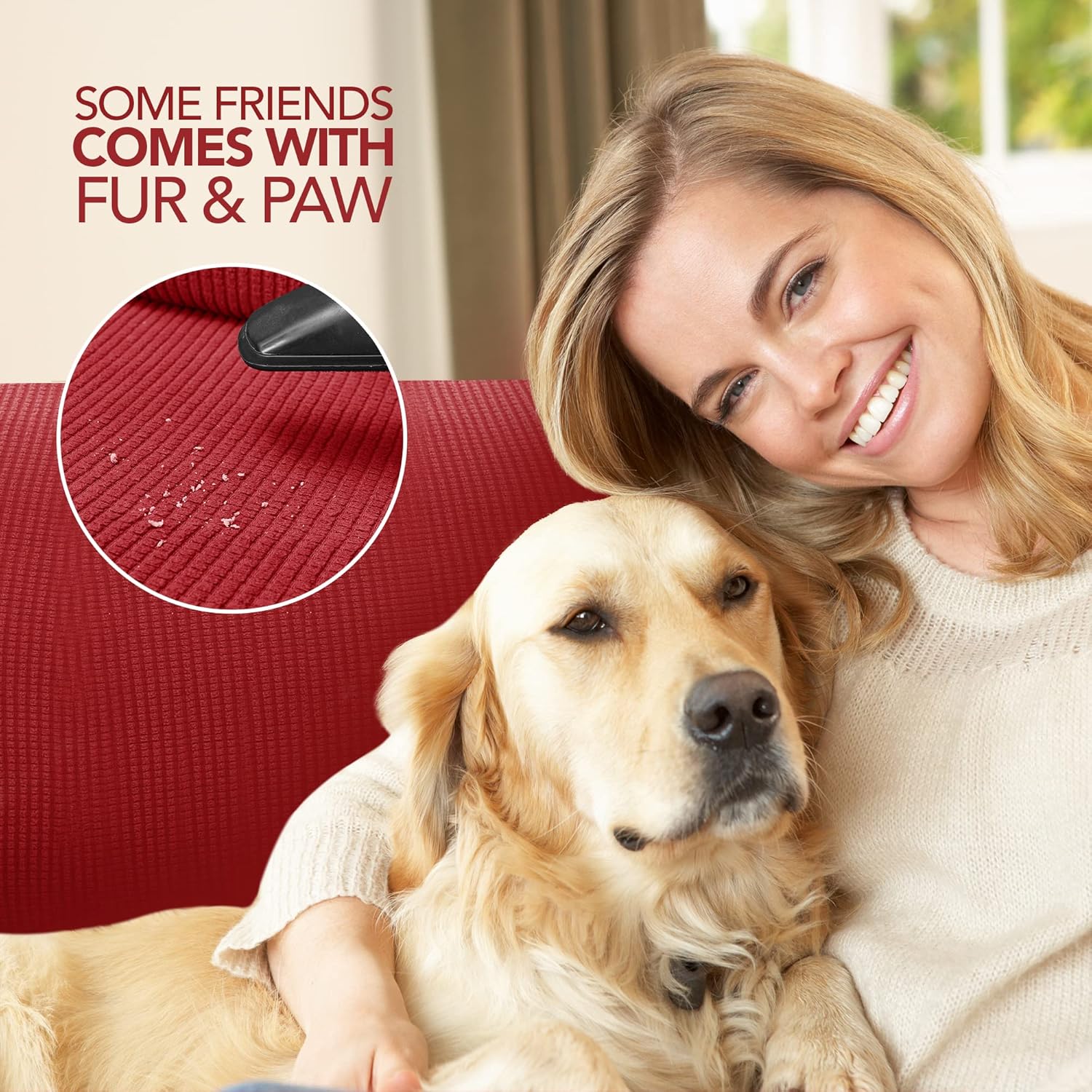 Thumbnail 1 de Housse de canapé extensible Deconovo (1 pièce) jacquard pour canapé 3 places à accoudoirs, rouge