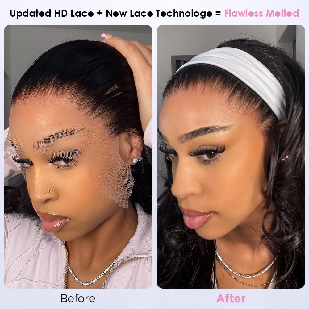 Detalle de annione 30 Inch 13x6 Lace Front Human Hair Wig (200% Density) – Body Wave, Transparent HD Lace, Pre-Plucked