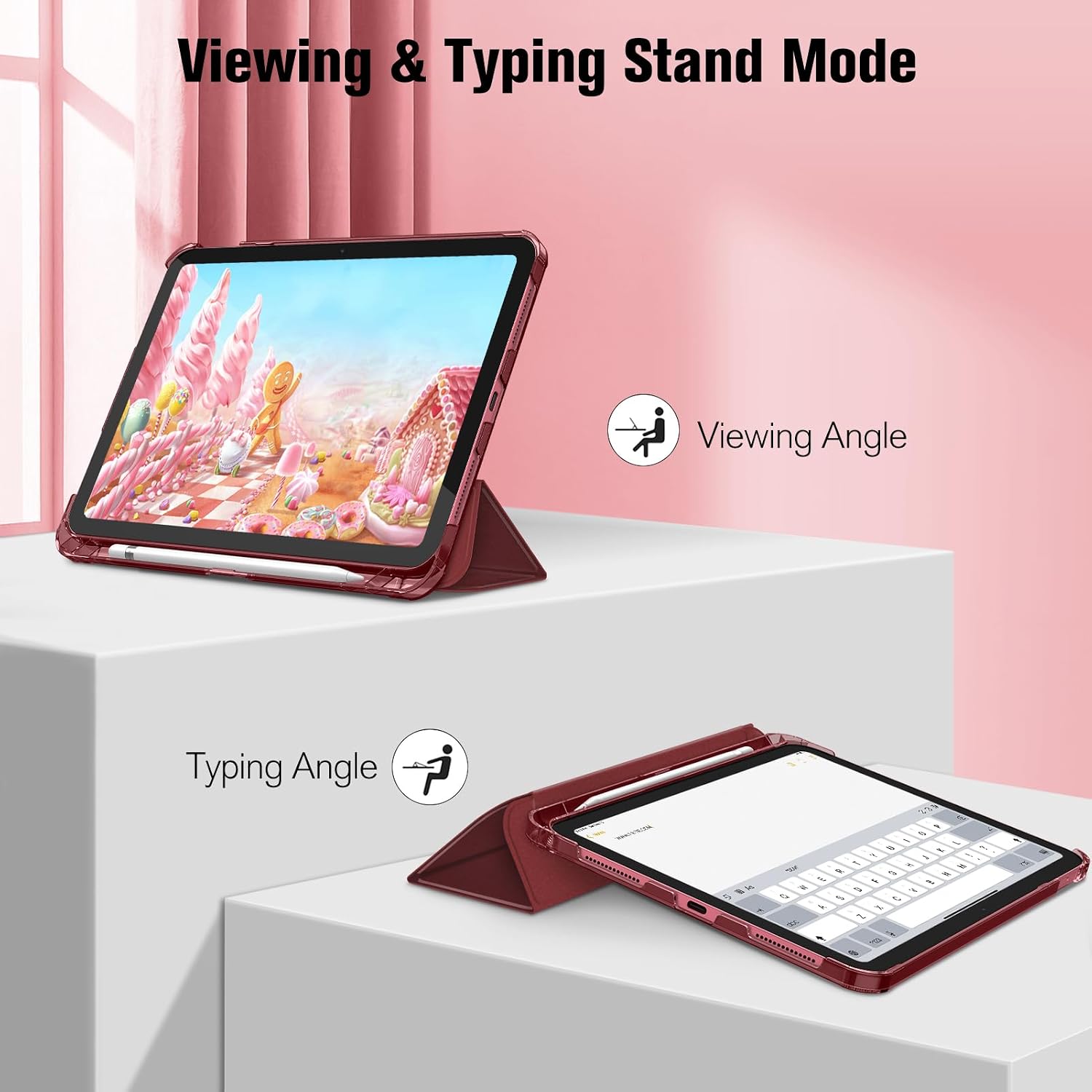 Detalle de FINTIE Ultra Slim Case for iPad A16 (11th Gen, 2025) and iPad 10th Gen (10.9in, 2022) – Matte burgundy cover with pencil holder