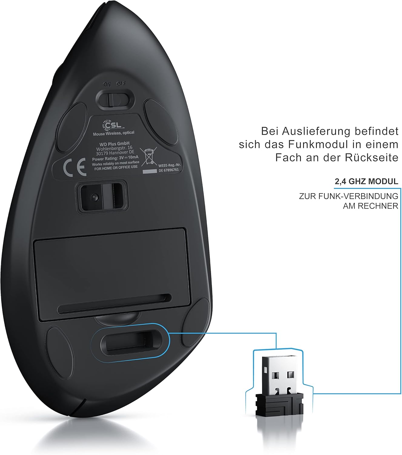 Thumbnail 3 de CSL vertikale Wireless Maus 1000–1600 dpi