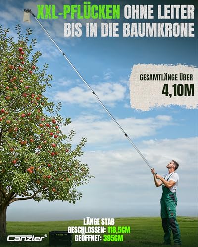 Detalle de Canzler Obstpflücker mit Teleskopstiel über 4 m – Obsternte ohne Leiter