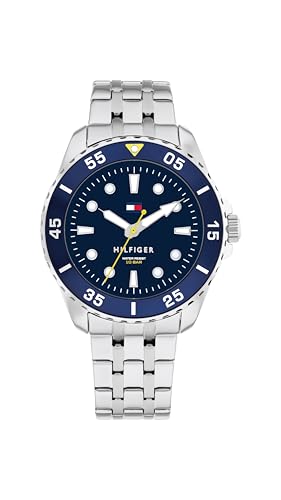 Detalle de Tommy Hilfiger Orologio con Movimento al Quarzo a Tre Lancette per i Giovani, cinturino in acciaio inox argentato – 1720049, Dark Blue