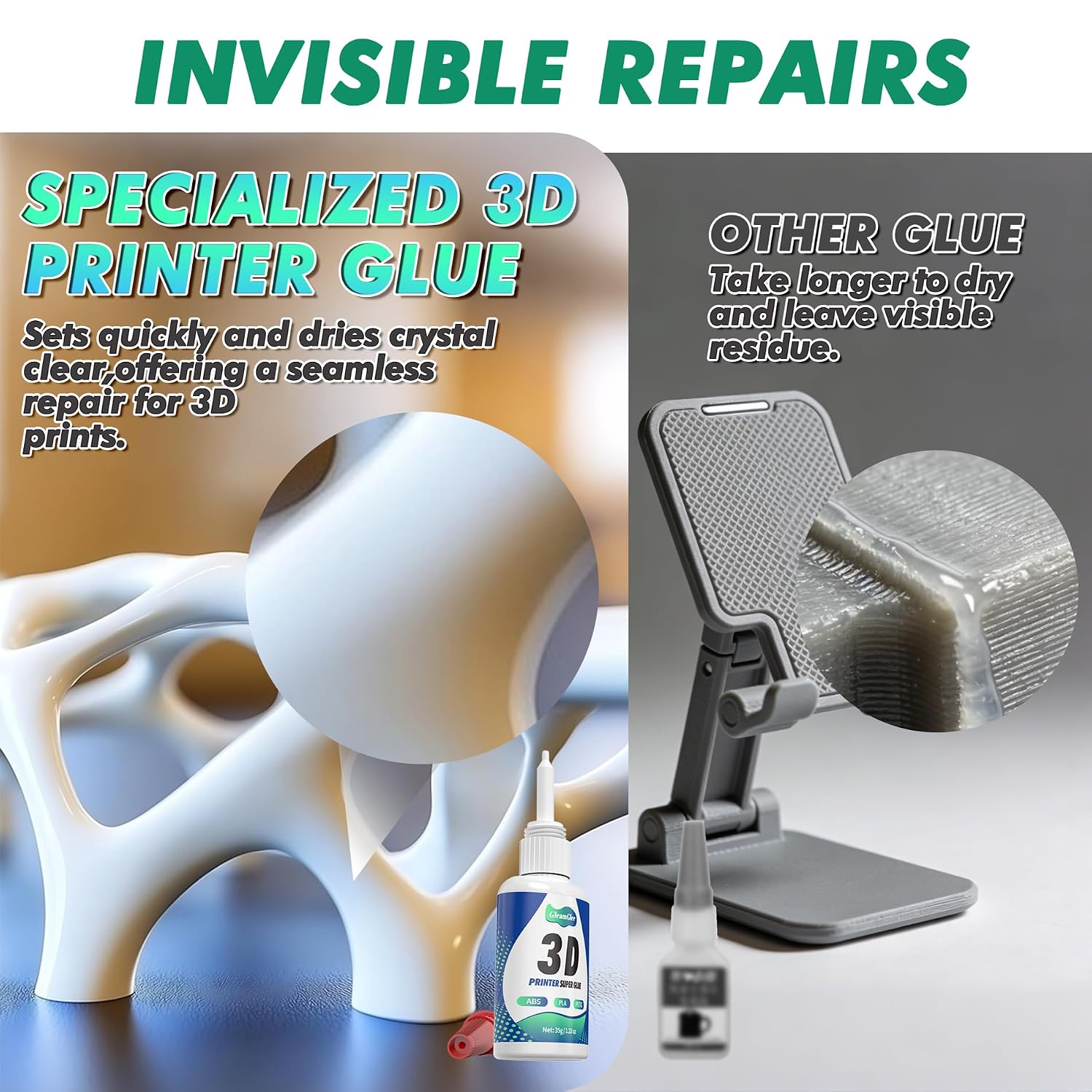Detalle de 3D Printing Super Glue for PLA, ABS & PETG – Ultra-fast, crystal-clear bonding for 3D prints