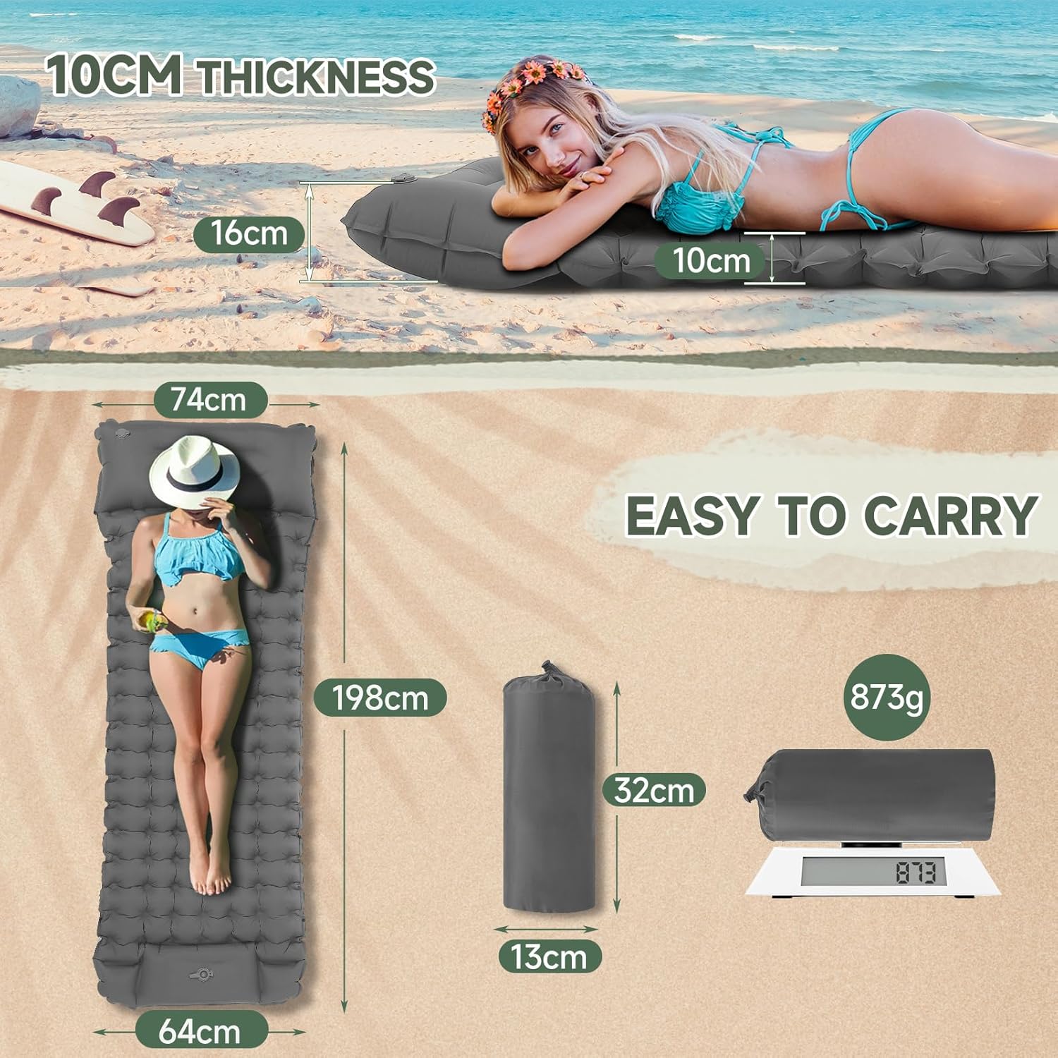 Detalle de Aptliton 10cm inflatable sleeping pad