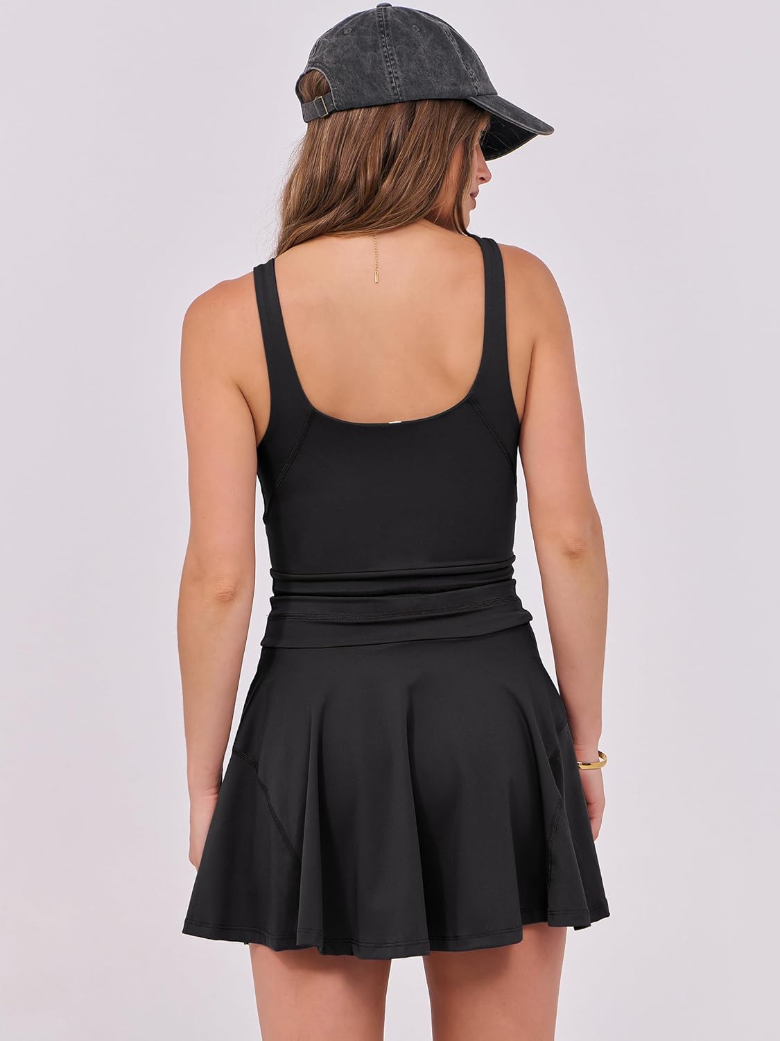 Detalle de Caracilia Women's Tennis Mini Dress with Built-in Shorts – Sleeveless Active Romper
