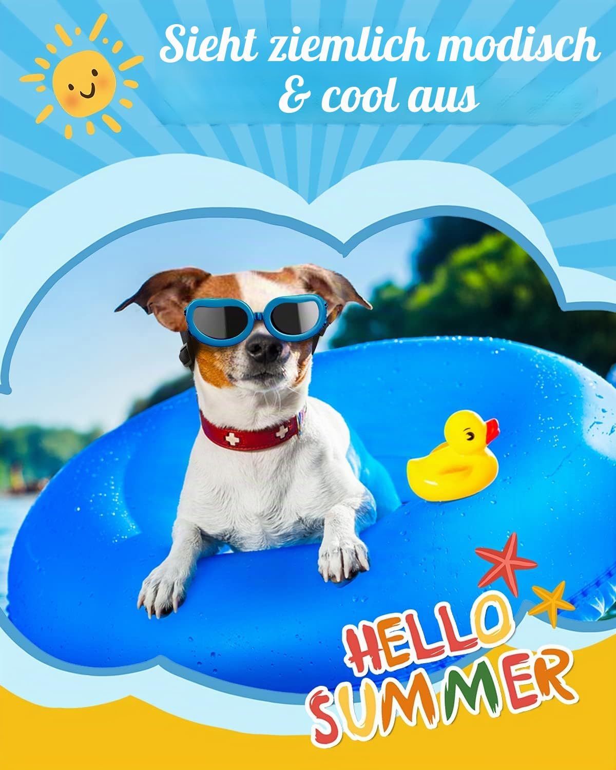 Thumbnail 6 de Lewondr Sonnenbrille für Hunde — UV-Schutz, Wind- und Wasserdicht, verstellbares Gummiband (Kleine Hunde) – Vintage Blau