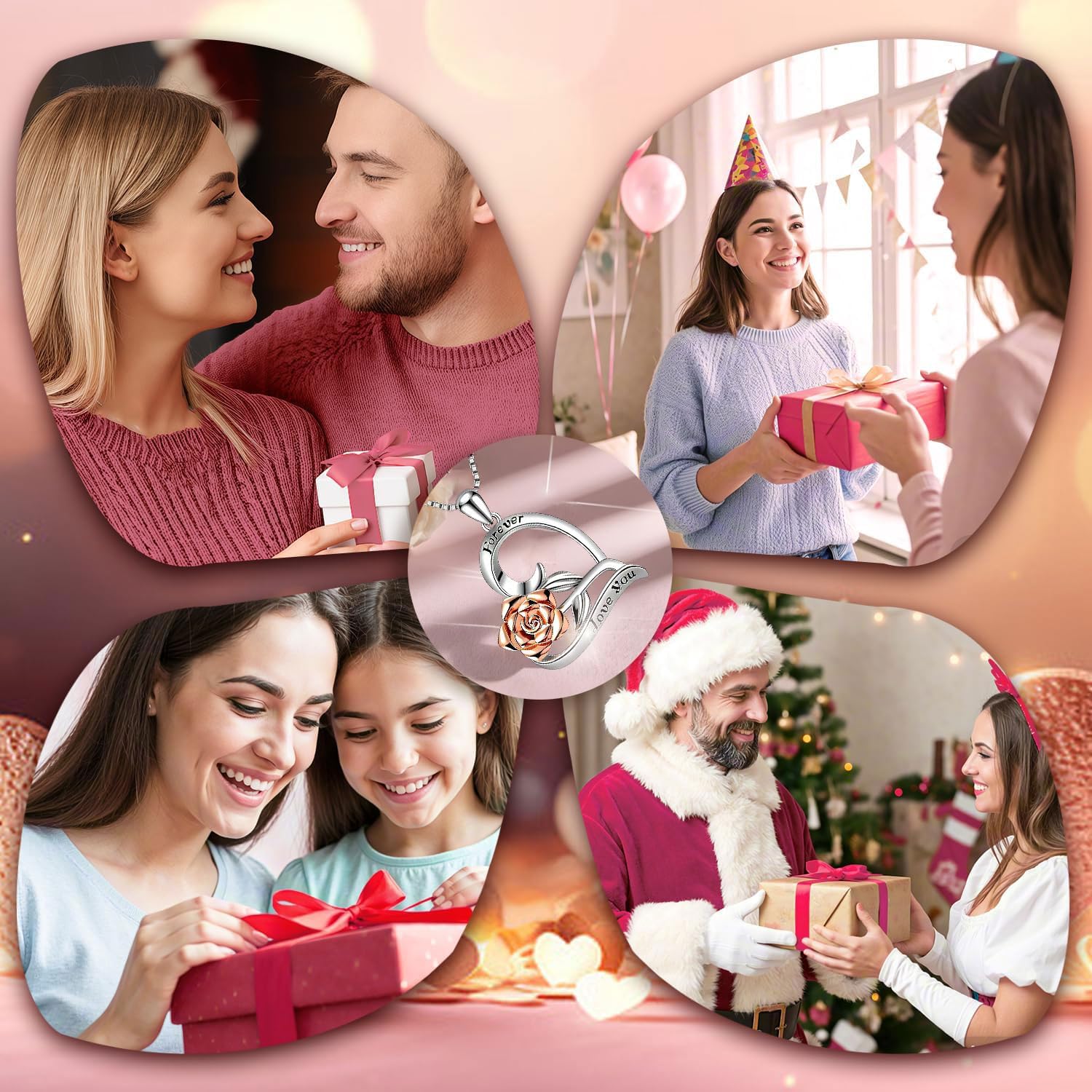 Thumbnail 5 de SWEETIME 925 Sterling Silber Halskette Damen mit Rosenherz-Anhänger – Forever & Love You Gravur, 45 cm