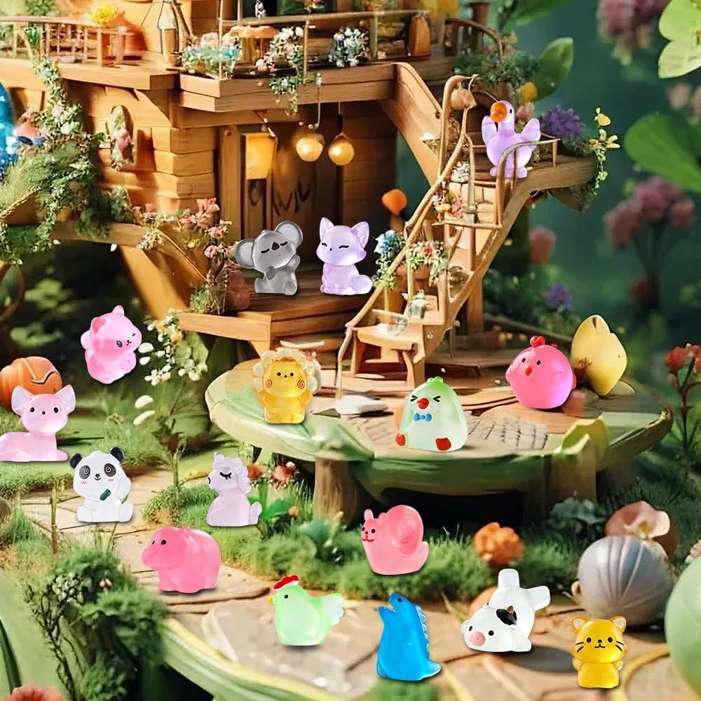 Detalle de JOLCEEY 60pcs Mini Resin Animals – Glow-in-the-Dark Tiny Figurines for DIY Miniature Gardens, Dollhouses and Aquariums