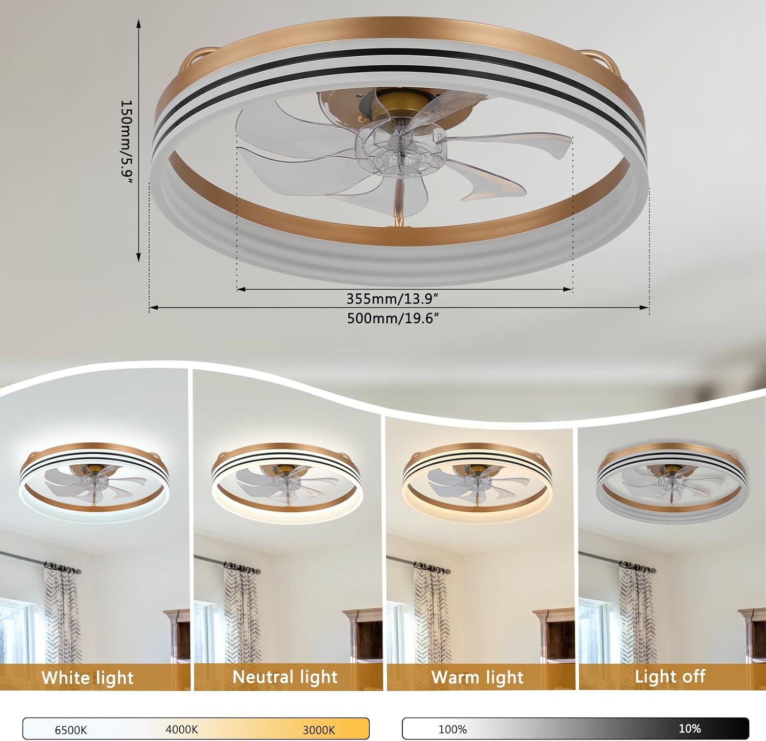 Thumbnail 4 de FRIXCHUR Low Profile Ceiling Fans with Lights and Remote: Compact, Dimmable Illumination in a Sleek Fandelier