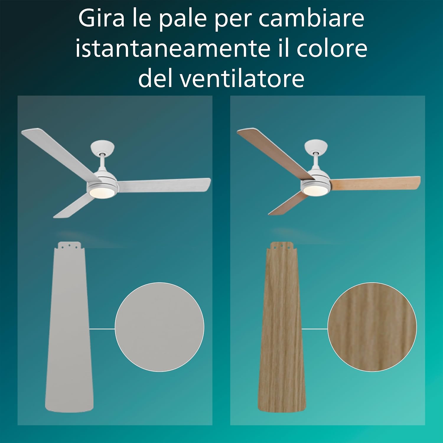 Thumbnail 4 de Philips Civx Fixed Blade Fan con LED, 132 cm: 35W + 24W, 6 velocità, luce LightWood/White ON