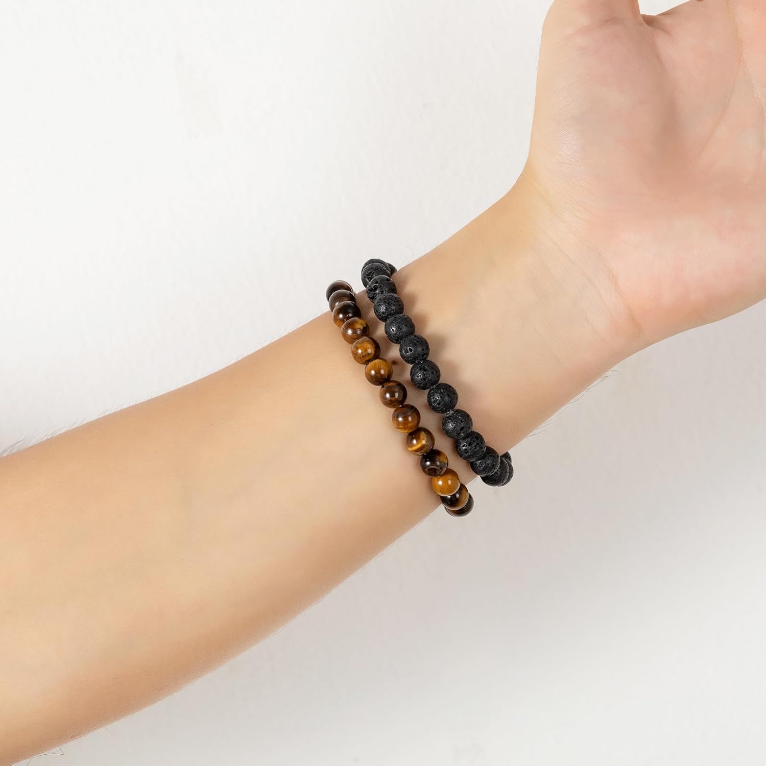 Thumbnail 6 de MOROTOLE Bracelet Œil de Tigre Homme 8 mm (lot 3 ou 4) avec pierres naturelles et pierre de lave