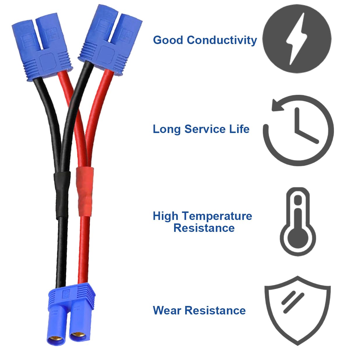 Detalle 2 de Xiatiaosann EC5 Plug Parallel Connector Cable Set (3 Pcs) — 1 Female to 2 Male, 10AWG