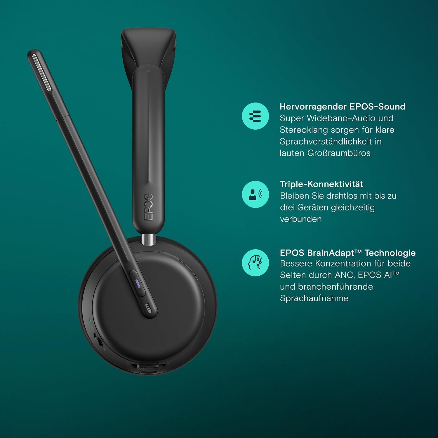 Detalle de EPOS Impact 1061T Premium kabelloses Headset – beidseitig, EPOS AI für Sprachklarheit