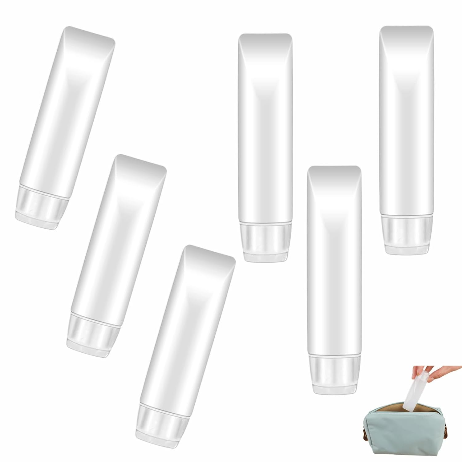 Detalle de 6‑teiliges Reiseflaschen-Set aus transparentem Kunststoff (50 ml/30 ml) – nachfüllbar & auslaufsicher