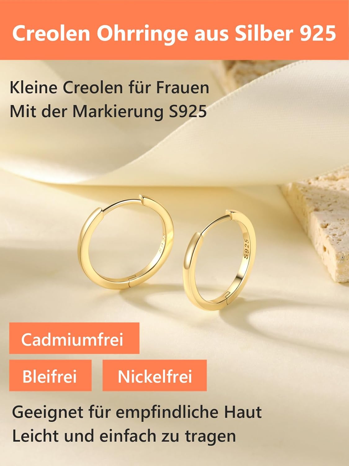 Thumbnail 2 de Silvora Kleine Creolen Silber 6–20 mm – 925er Silber, vergoldet, hypoallergen, für Damen & Herren
