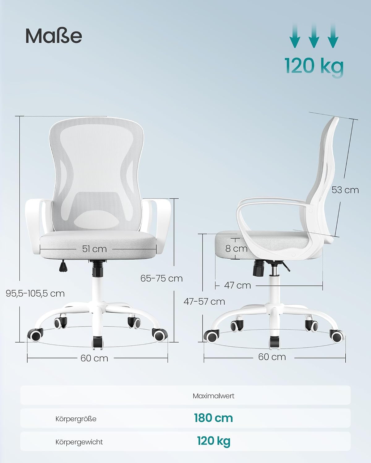 Detalle 2 de SONGMICS ergonomischer Bürostuhl OBN043GD02 mit Netzgewebe, Lendenstütze und Wippfunktion