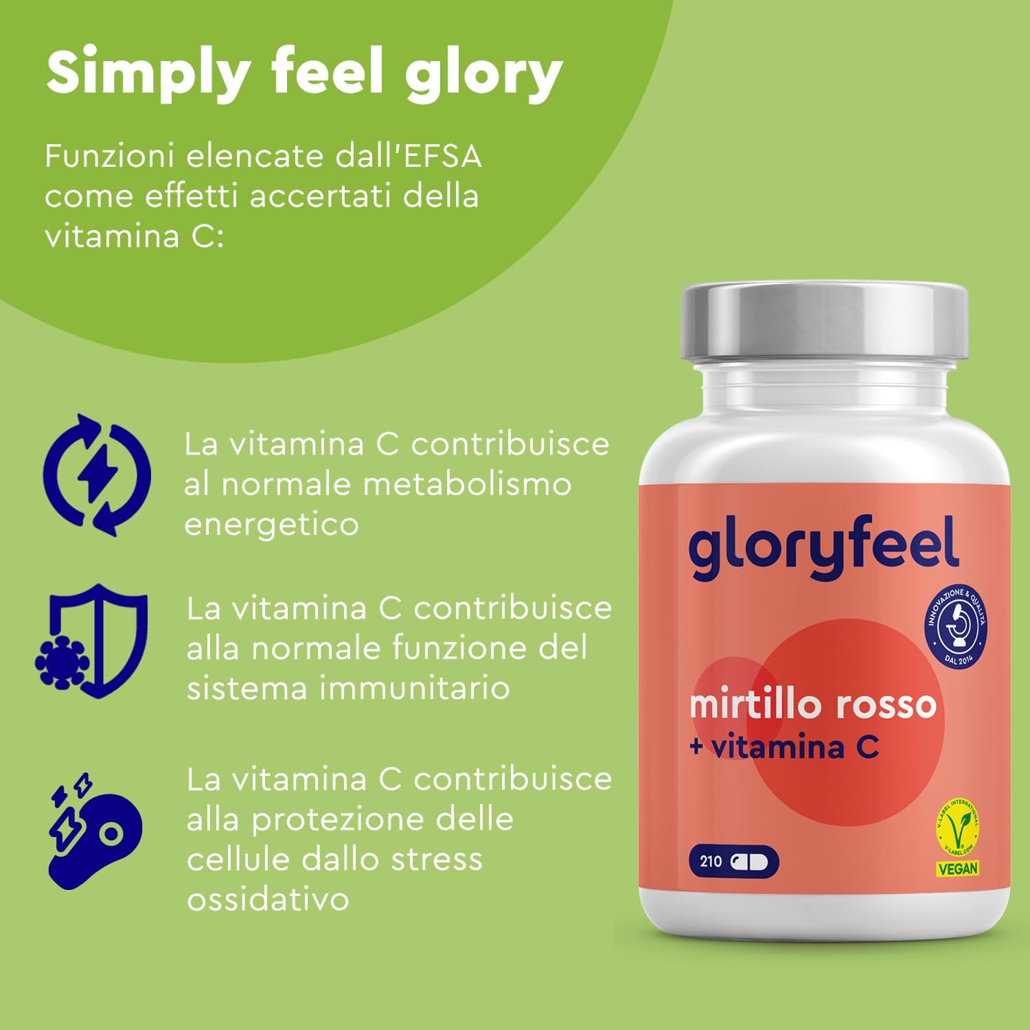 Detalle de Gloryfeel Cranberry Capsule al mirtillo rosso americano + Vitamina C, 210 capsule (7 mesi) vegan