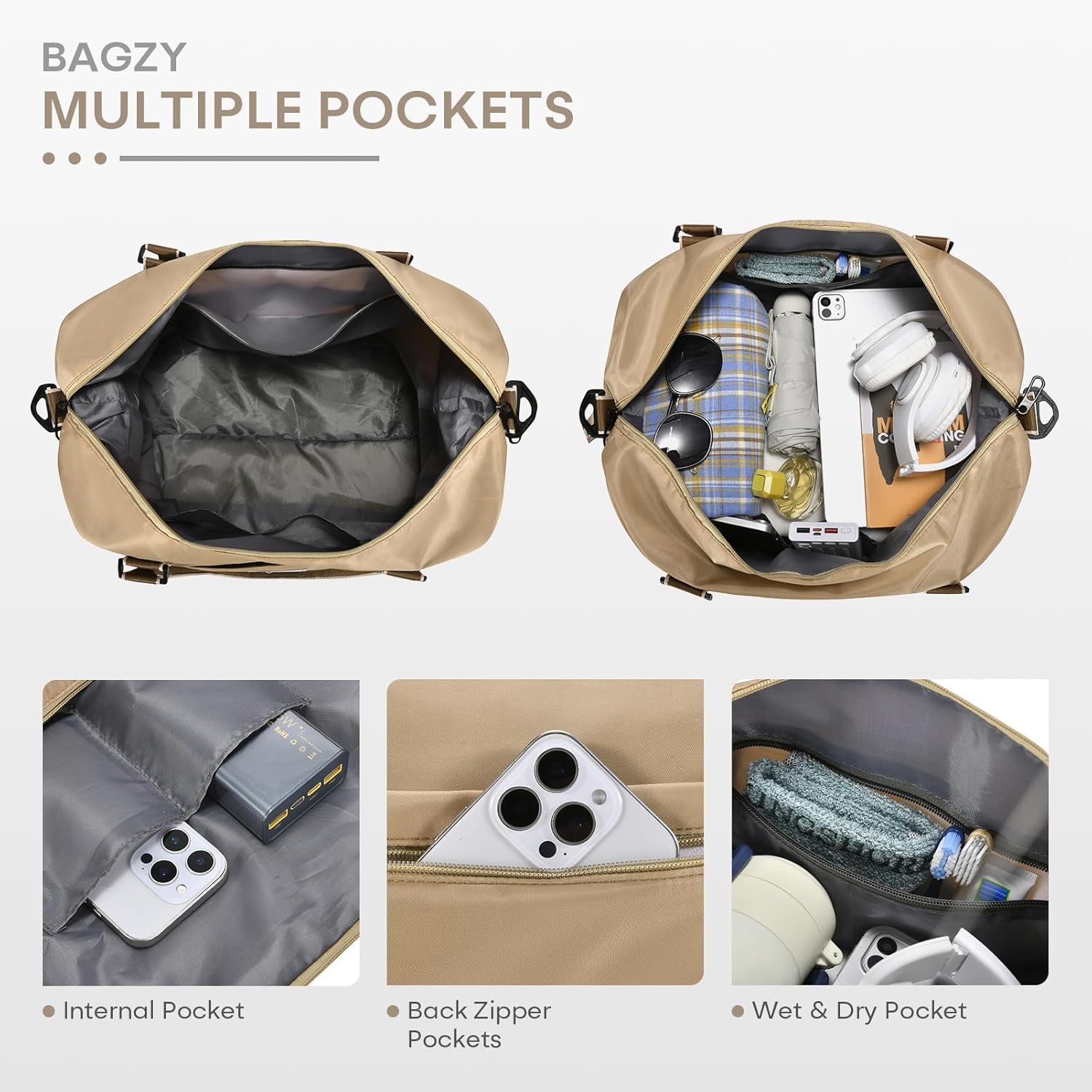 Thumbnail 3 de BAGZY Cabin Bag 45x36x20 (32L) underseat travel duffel with wet pocket for EasyJet-style hand luggage