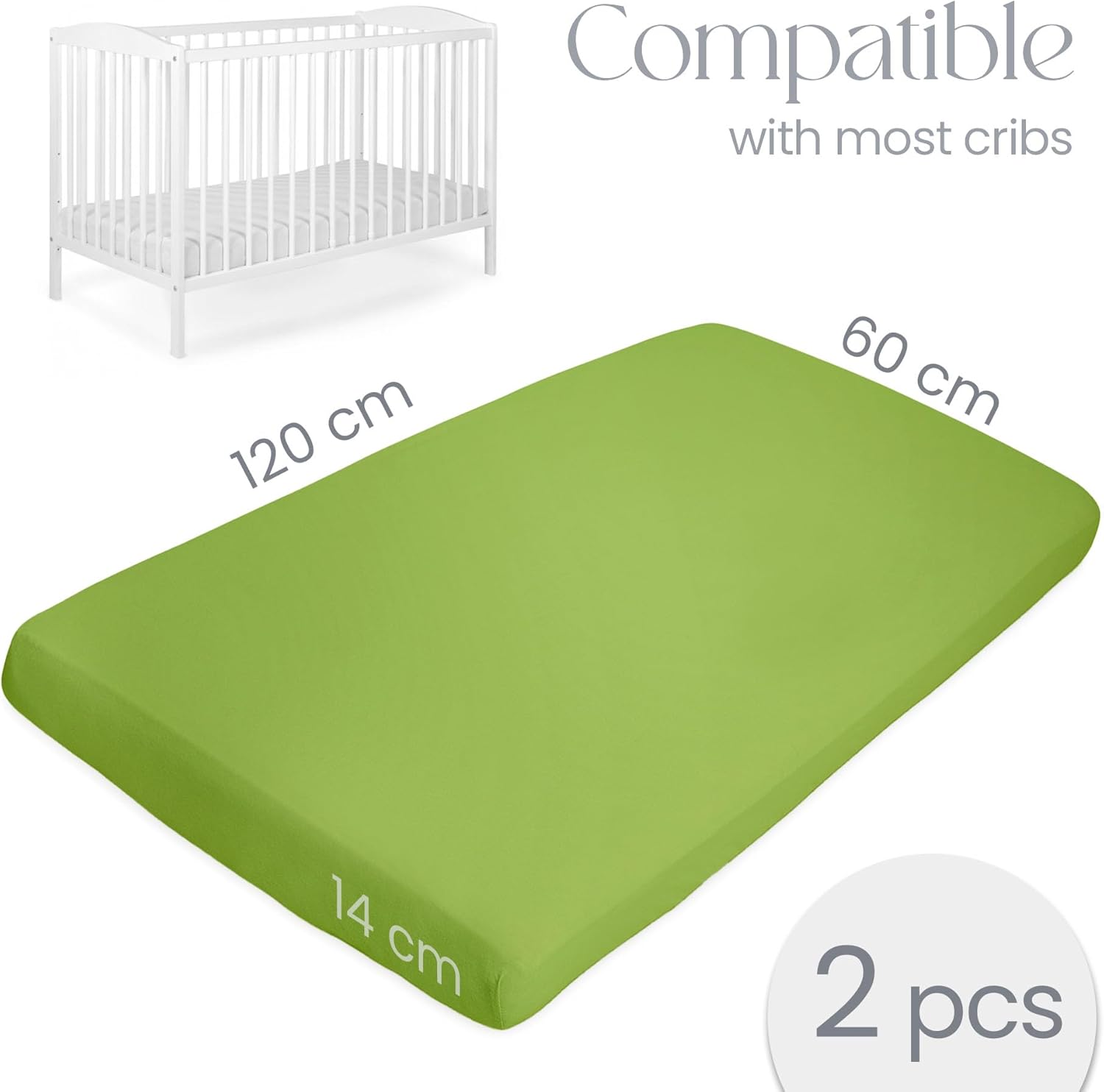 Thumbnail 3 de Green Cot Sheets 120x60 Fitted – 2 Pack Organic Cotton – Ultra Soft Cot Bed Sheets for Daily Use