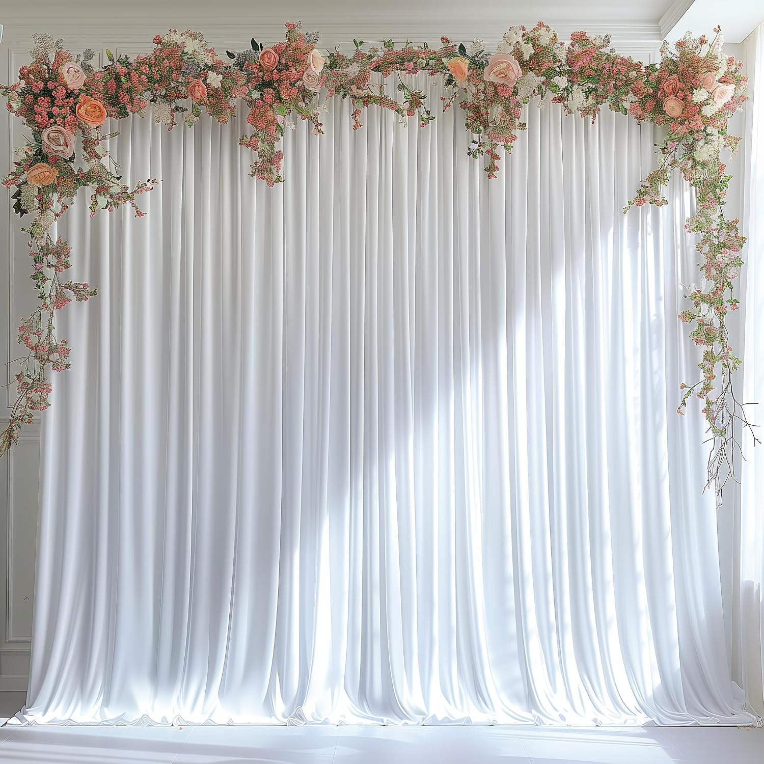 Detalle de 30x10ft Wrinkle Free White Backdrop Curtain – 10x10ft 2-Panel Set for Events and Photography