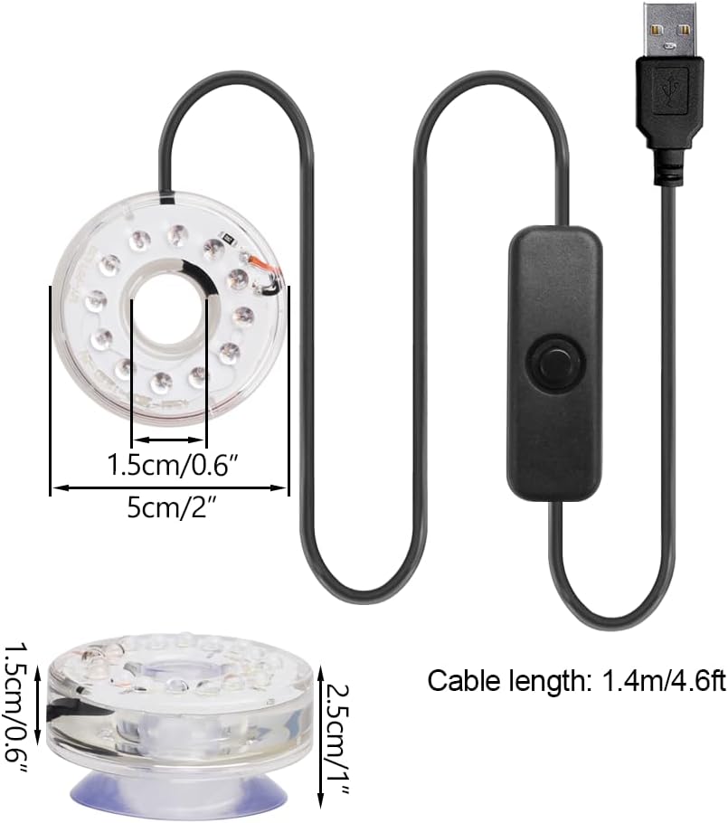 Detalle 2 de MiOYOOW LED Aquarium Light: IP68 Submersible RGB USB Light with Suction Cups