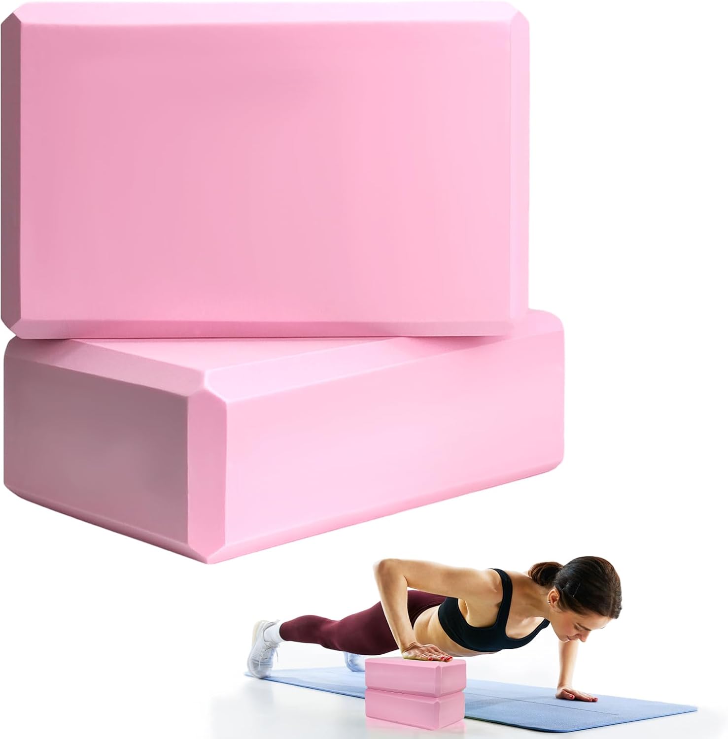 Detalle de Septo 1 Yoga Blocks, 9 x 6 x 3-Inch EVA Foam, Pink 2-Pack