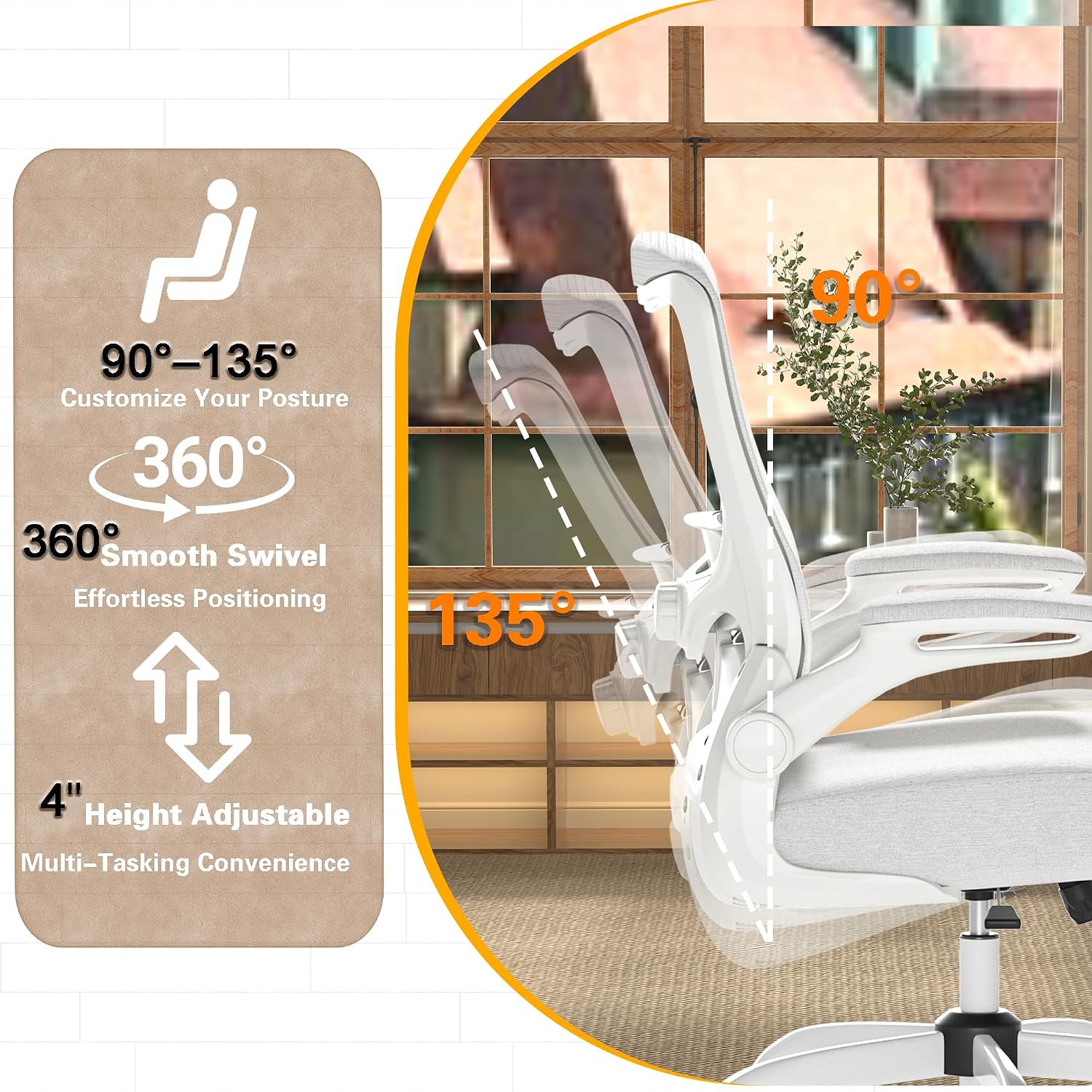 Detalle 1 de Zeonsit 8188B-CA Ergonomic Office Chair, High-Back Mesh, Adjustable Lumbar Support