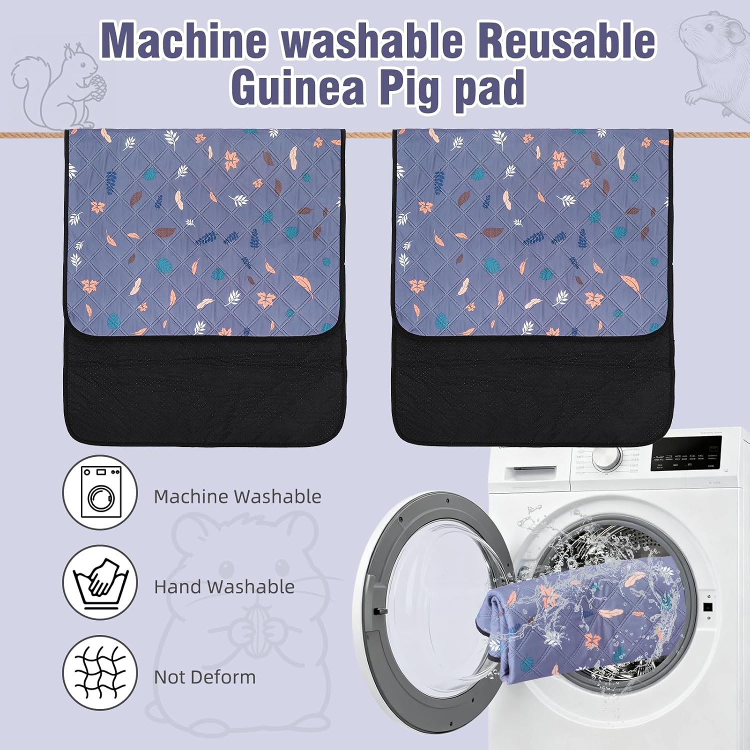 Thumbnail 4 de HOZKUY 2er-Set Pipi Pads 90x70 cm für Meerschweinchen – waschbare, rutschfeste Unterlage mit 4 Lagen