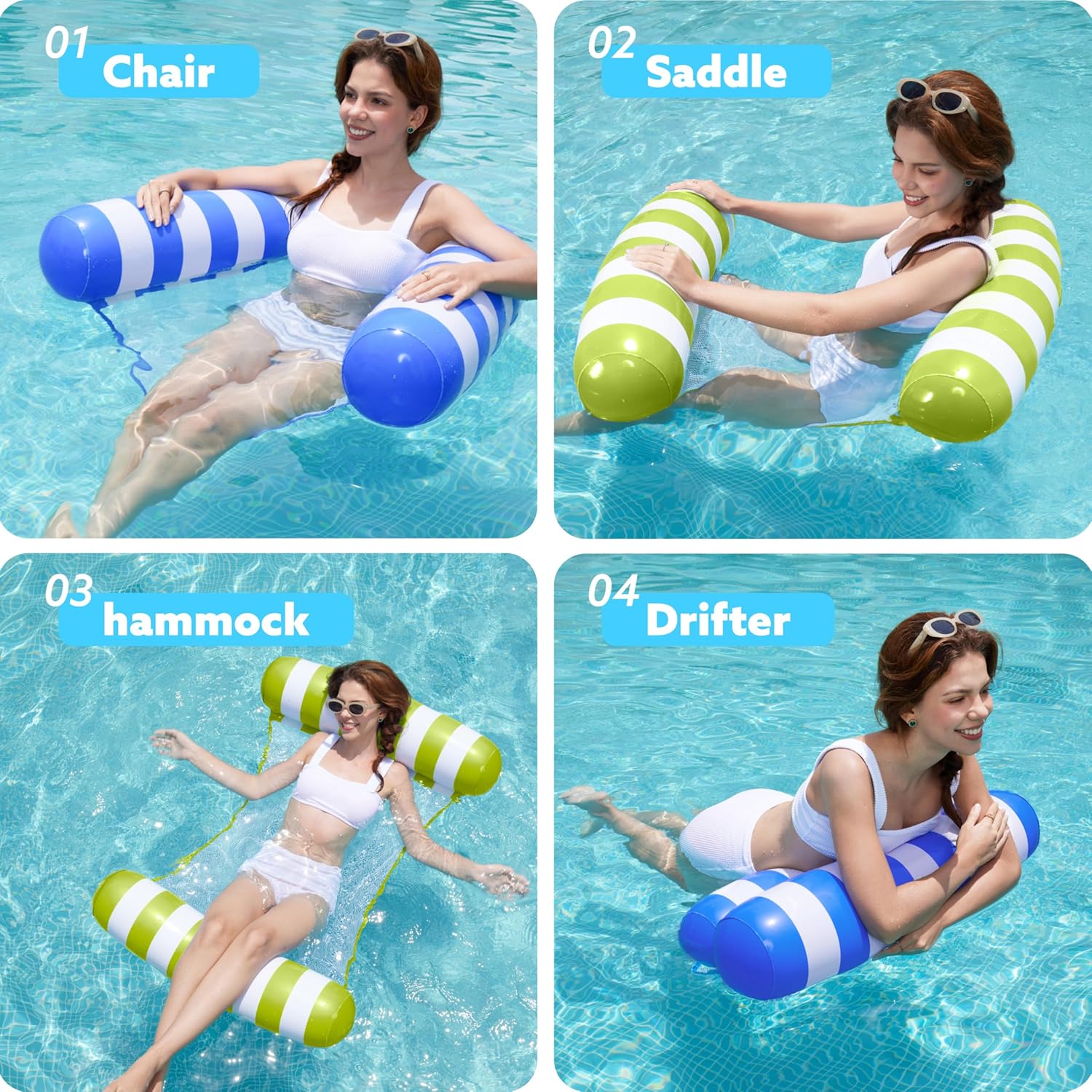 Thumbnail 1 de Sloosh 2-Packung Hängematte Pool Floats 4-in-1 – Vielseitige Aufblasbare Liege für Erwachsene