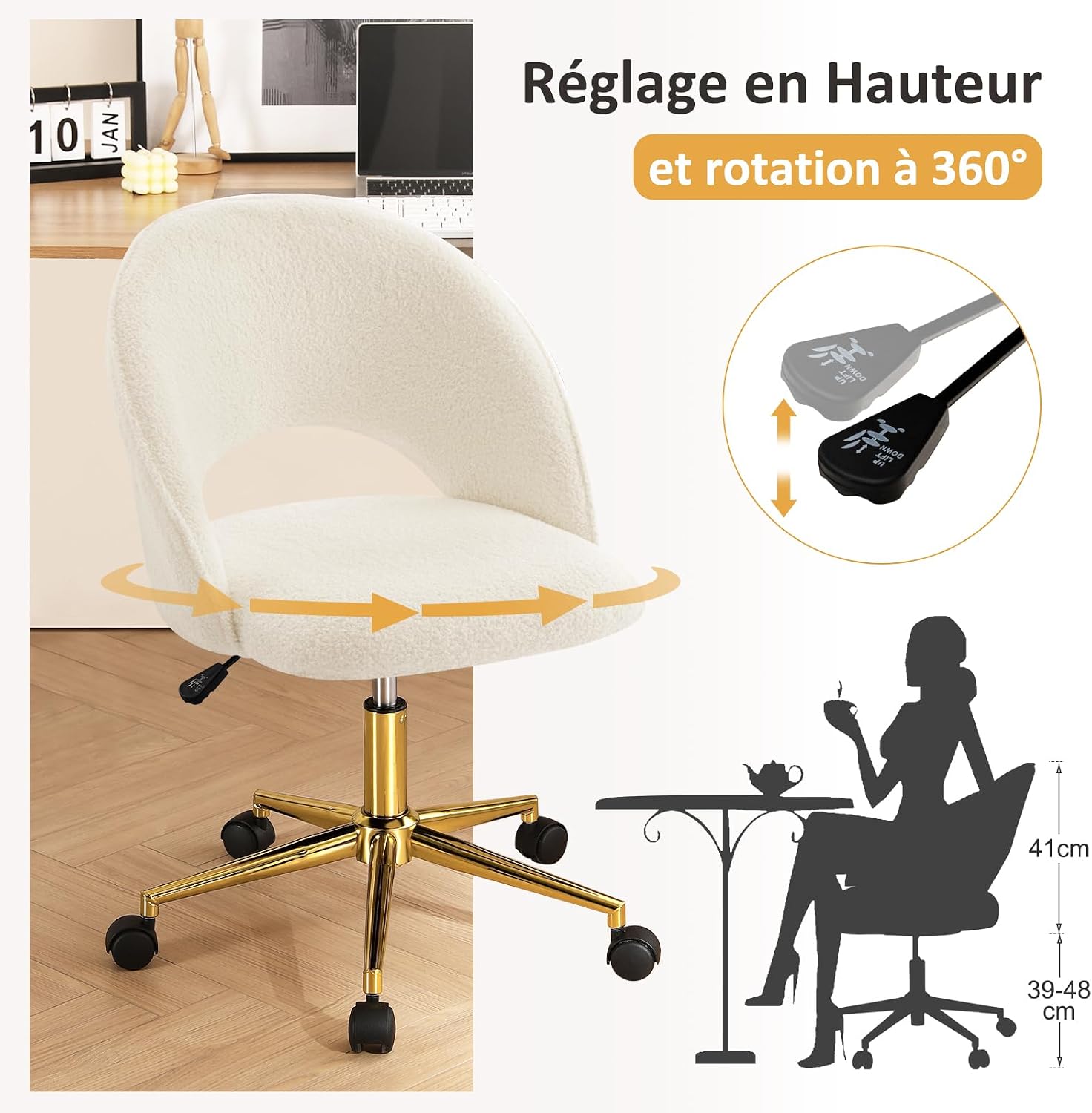 Thumbnail 3 de Hellove Chaise de Bureau Chaise Coiffeuse Velours Rose