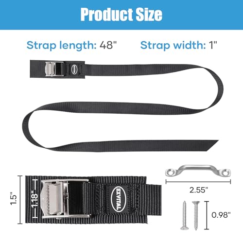 Detalle de EXVITAL Battery Fixing Kit: 2.5 x 121.9 cm with Rustproof Cam Buckle and Stainless Bracket (Pack of 2)