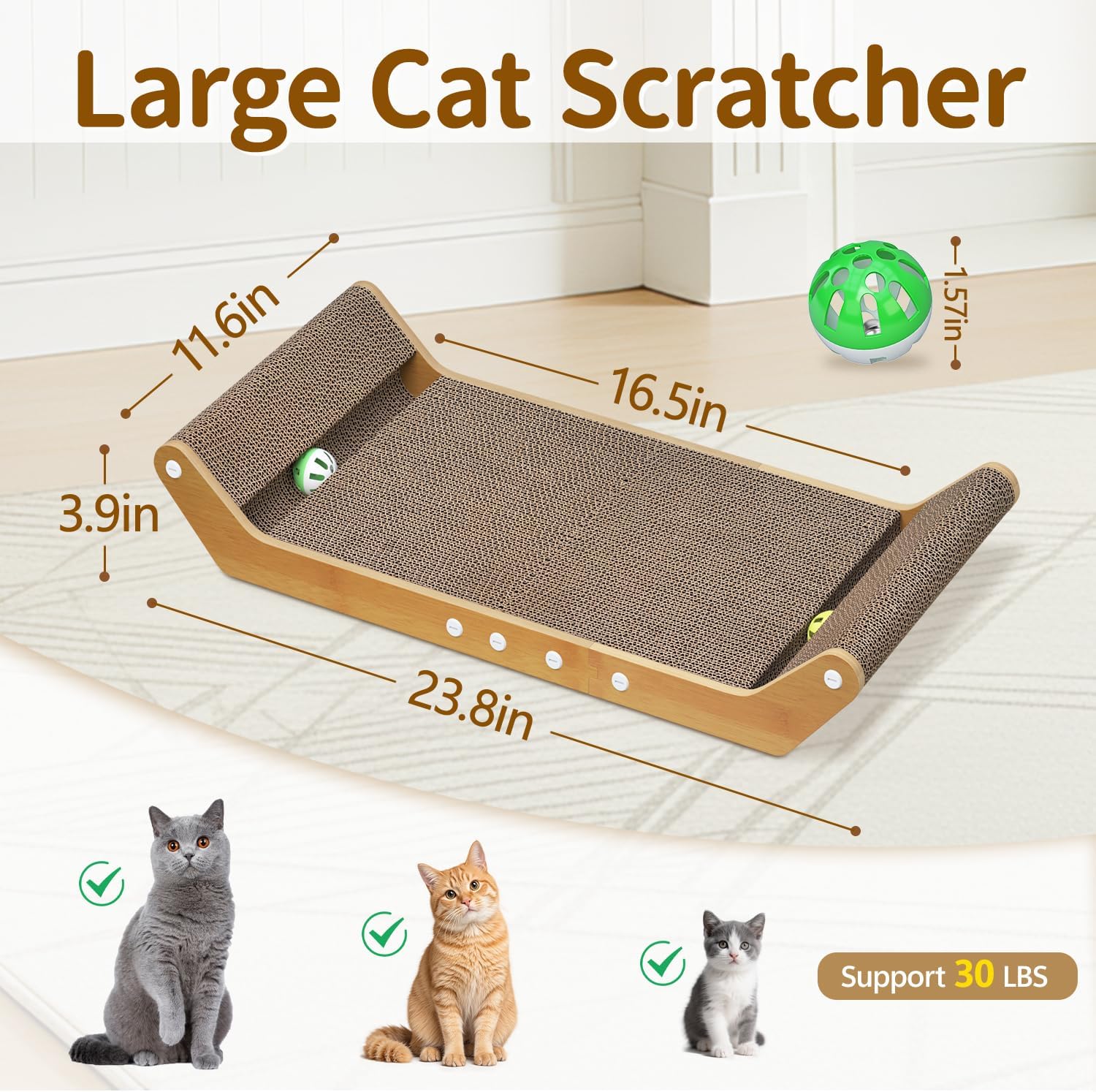 Thumbnail 2 de Meowker Modern Cat Scratcher Pad Cardboard – 3 in 1 Lounger with Ball Track for Indoor Cats