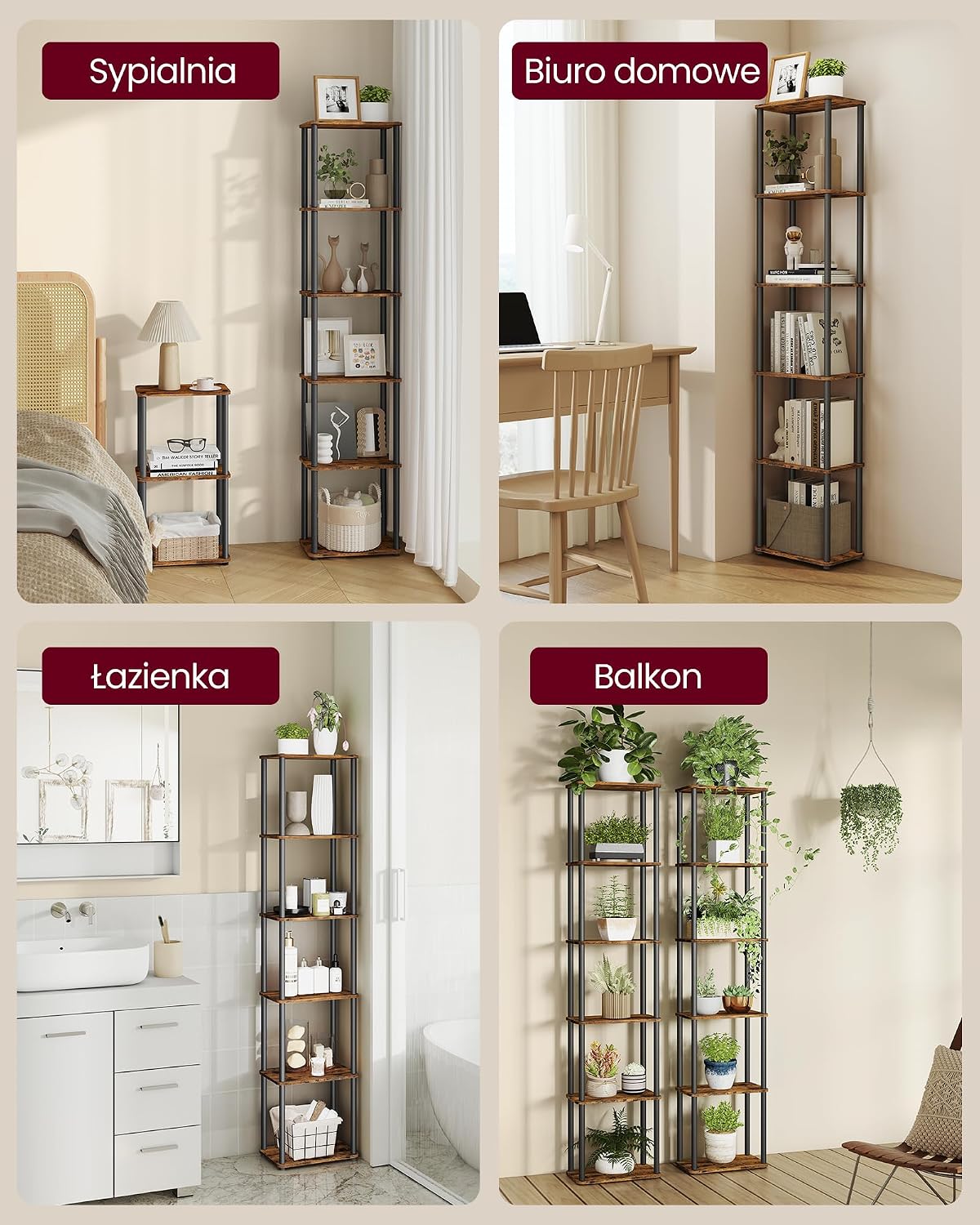 Detalle 1 de VASAGLE BRAYLIN LLS136K01 – regał 6-poziomowy, brąz vintage i czarna stal