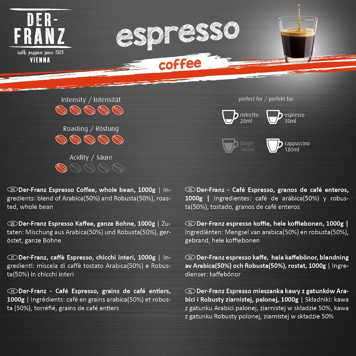 Thumbnail 2 de Der-Franz UTZ espressobonen, hele bonen met 50/50 Arabica-Robusta, 1000 g