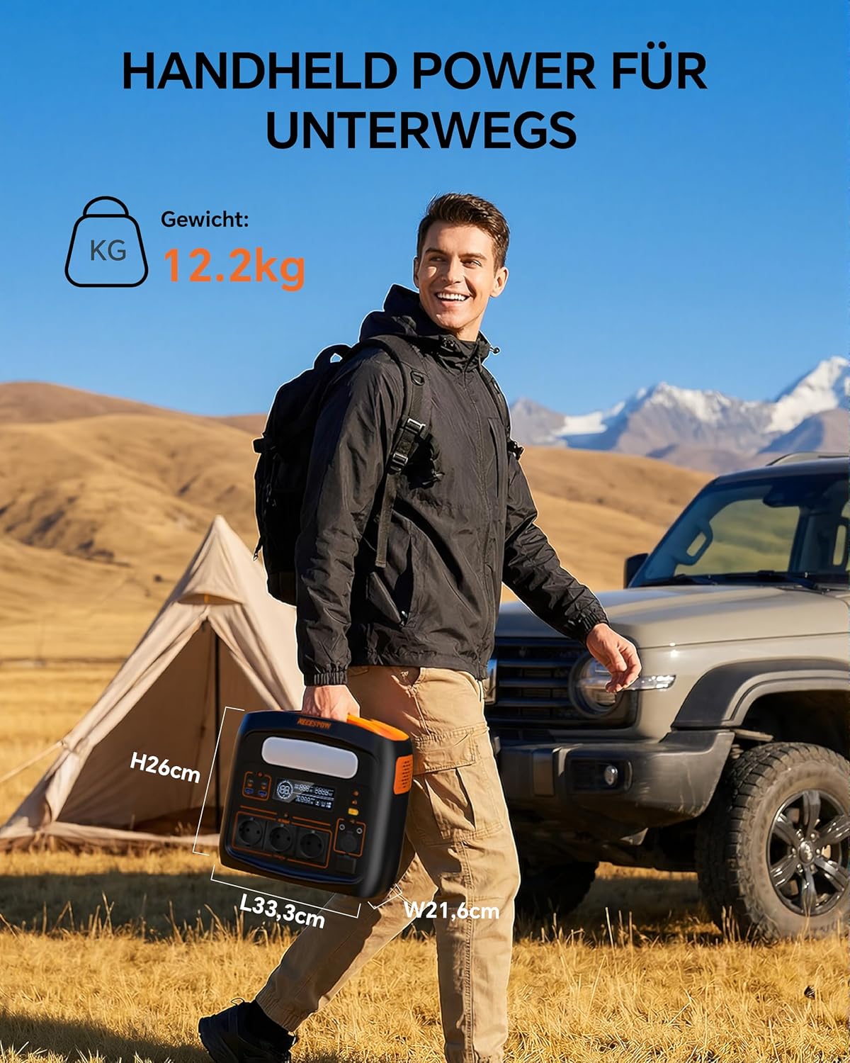 Detalle de Tragbare Powerstation 1800W (3600W Spitzenleistung) mit 1102,5Wh LiFeMnPO4 Akku – Schnellladung & Solarunterstützung