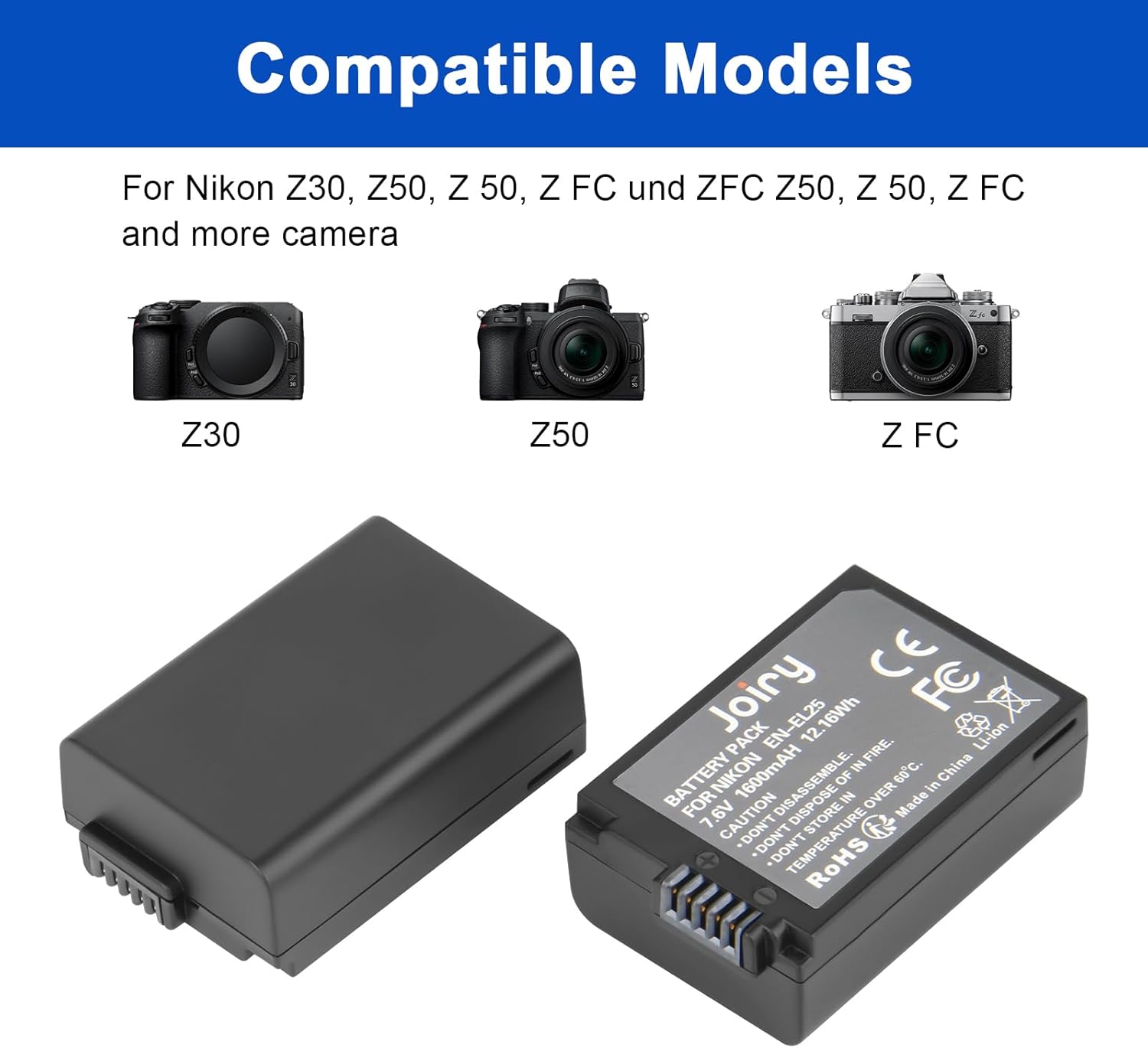 Thumbnail 1 de Joiry EN-EL25 Battery Bundle for Nikon Z Series (2x Batteries + Dual USB Charger)