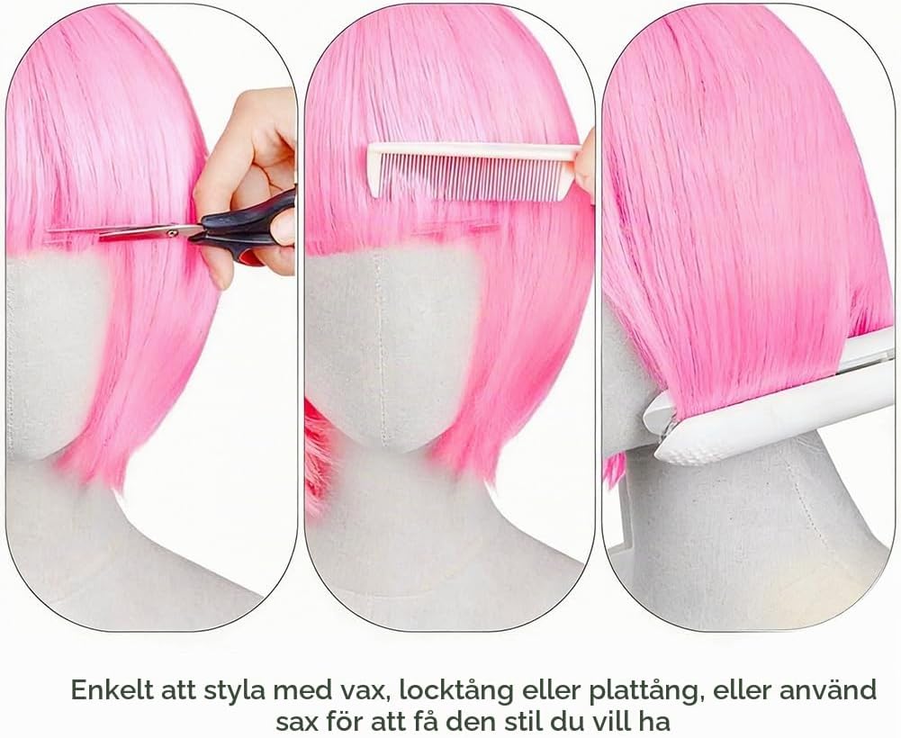 Thumbnail 5 de AUYAO 5413733 kort neonbobperuk i syntetiskt hår med justerbara remmar